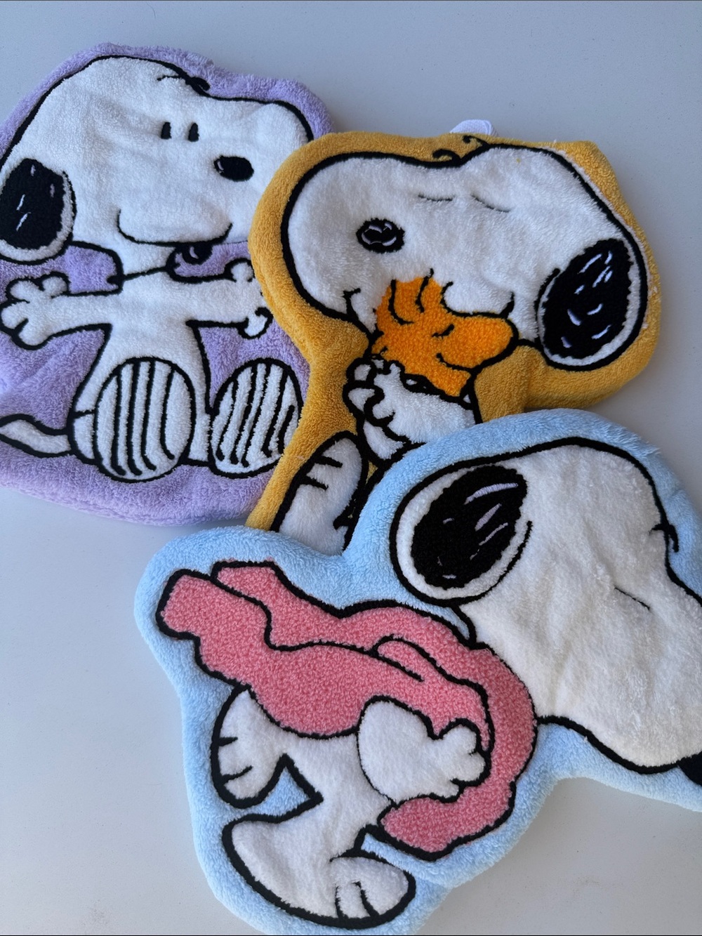 Snoopy Face Cloth Trio - Blue, Yellow, Lavender